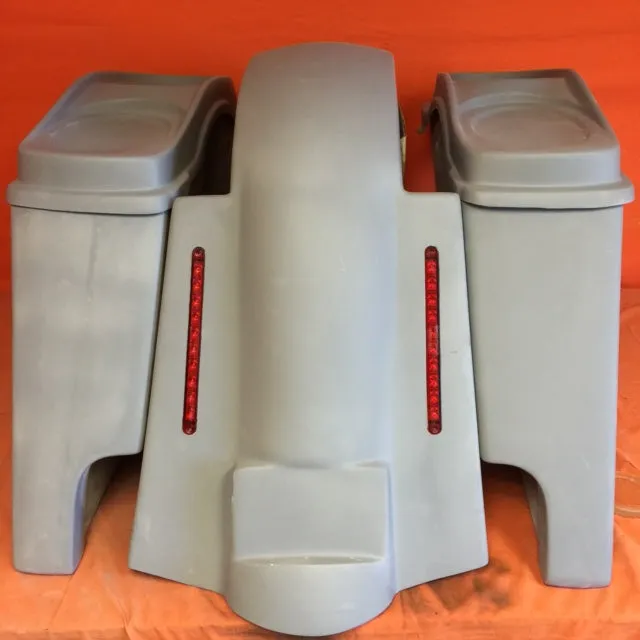 Harley Davidson 4" Extended Stretched Saddlebags   Dual 6 x 9 Speaker Lids & LED Replacement Fender 09 - 13