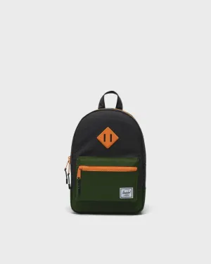 Heritage Kids Backpack-Black Crosshatch/Forest Elf/Sunset Orange
