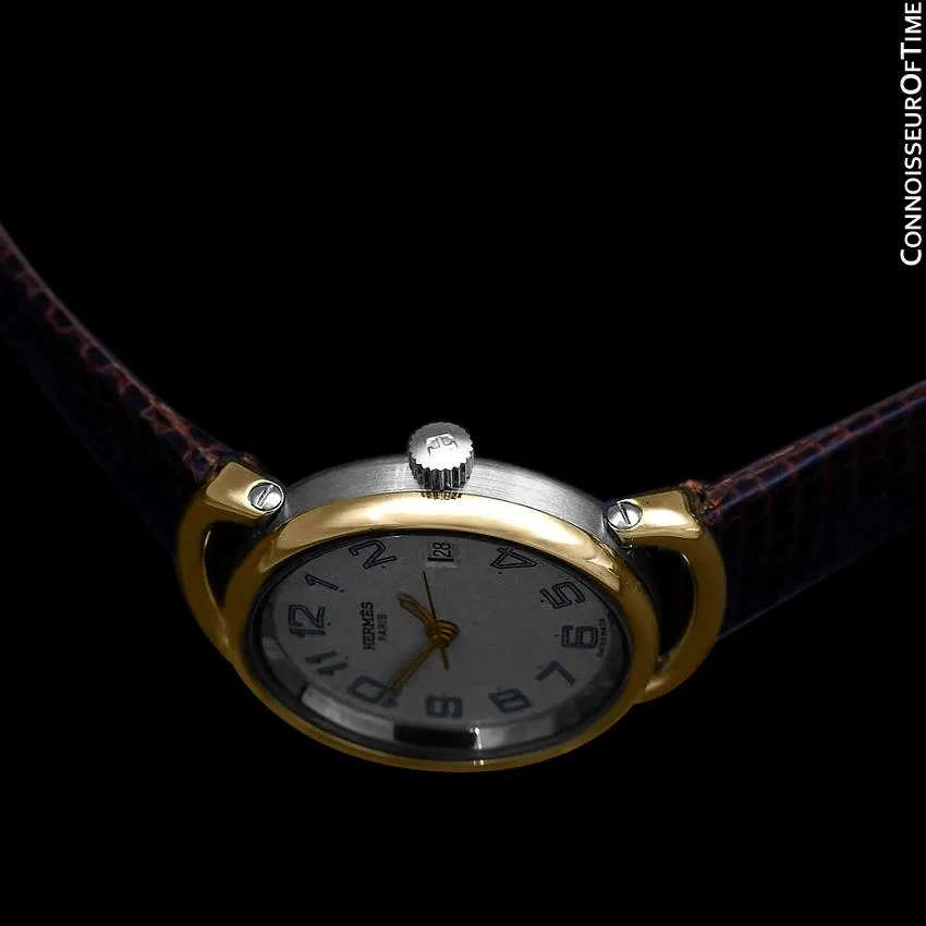 Hermes Pullman Ladies Special Silver Flake Dial Watch with Date - 18K Gold Plated and Stainless Steel