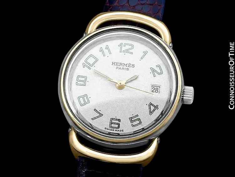 Hermes Pullman Ladies Special Silver Flake Dial Watch with Date - 18K Gold Plated and Stainless Steel