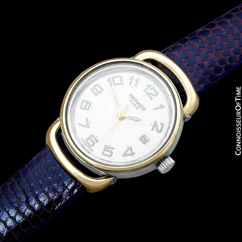 Hermes Pullman Ladies Special Silver Flake Dial Watch with Date - 18K Gold Plated and Stainless Steel