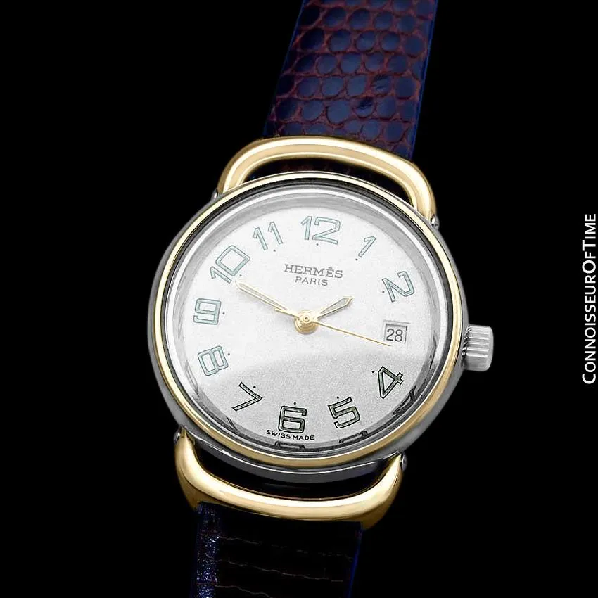 Hermes Pullman Ladies Special Silver Flake Dial Watch with Date - 18K Gold Plated and Stainless Steel