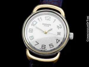 Hermes Pullman Ladies Special Silver Flake Dial Watch with Date - 18K Gold Plated and Stainless Steel
