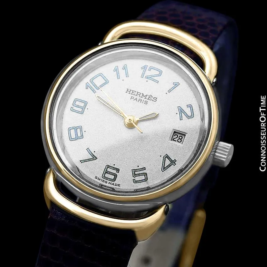 Hermes Pullman Ladies Special Silver Flake Dial Watch with Date - 18K Gold Plated and Stainless Steel