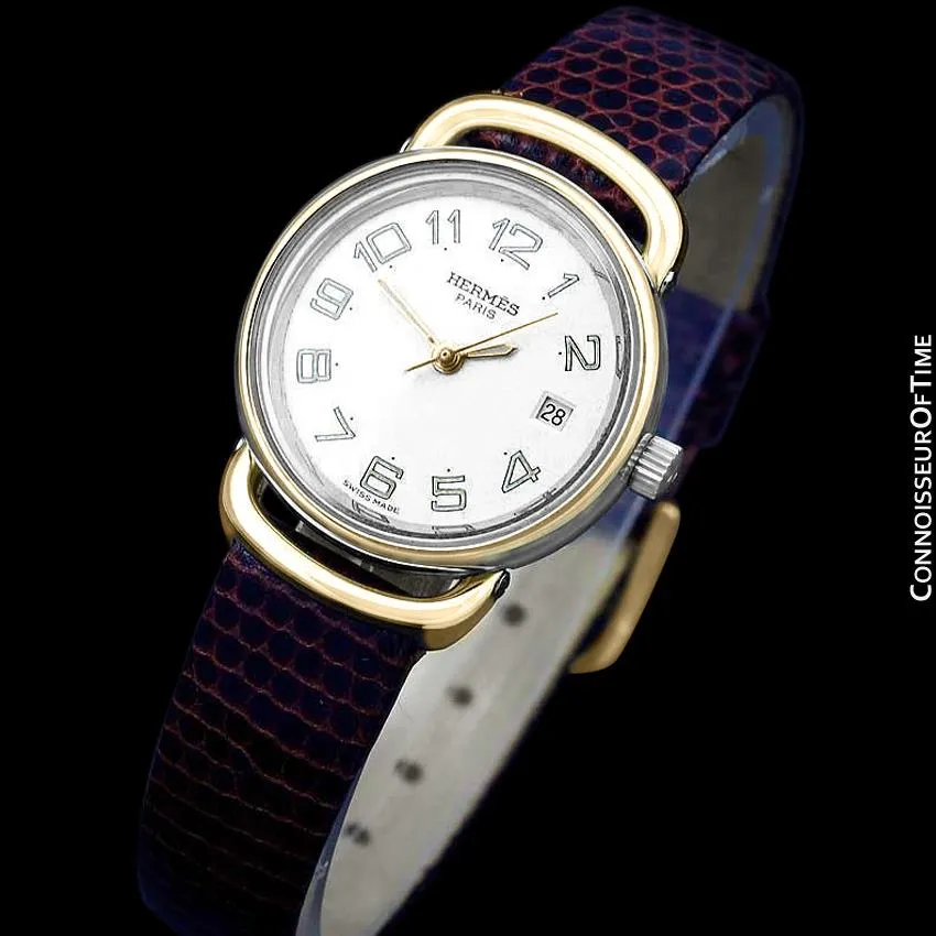 Hermes Pullman Ladies Special Silver Flake Dial Watch with Date - 18K Gold Plated and Stainless Steel