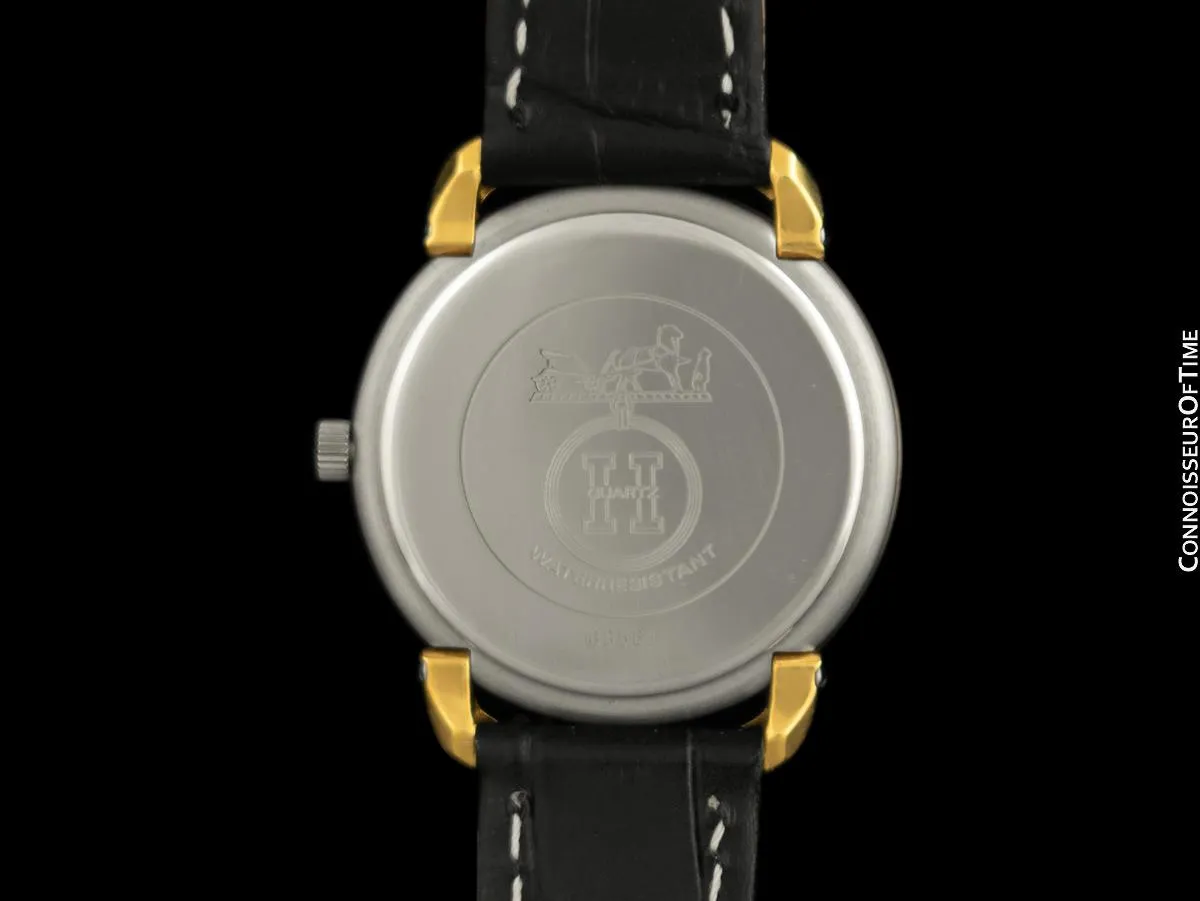 Hermes Pullman Unisex Mens Midsize Beige Dial Watch with Date - 18K Gold Plated & Stainless Steel
