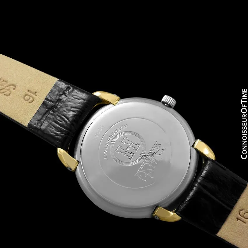 Hermes Pullman Unisex Mens Midsize Beige Dial Watch with Date - 18K Gold Plated & Stainless Steel