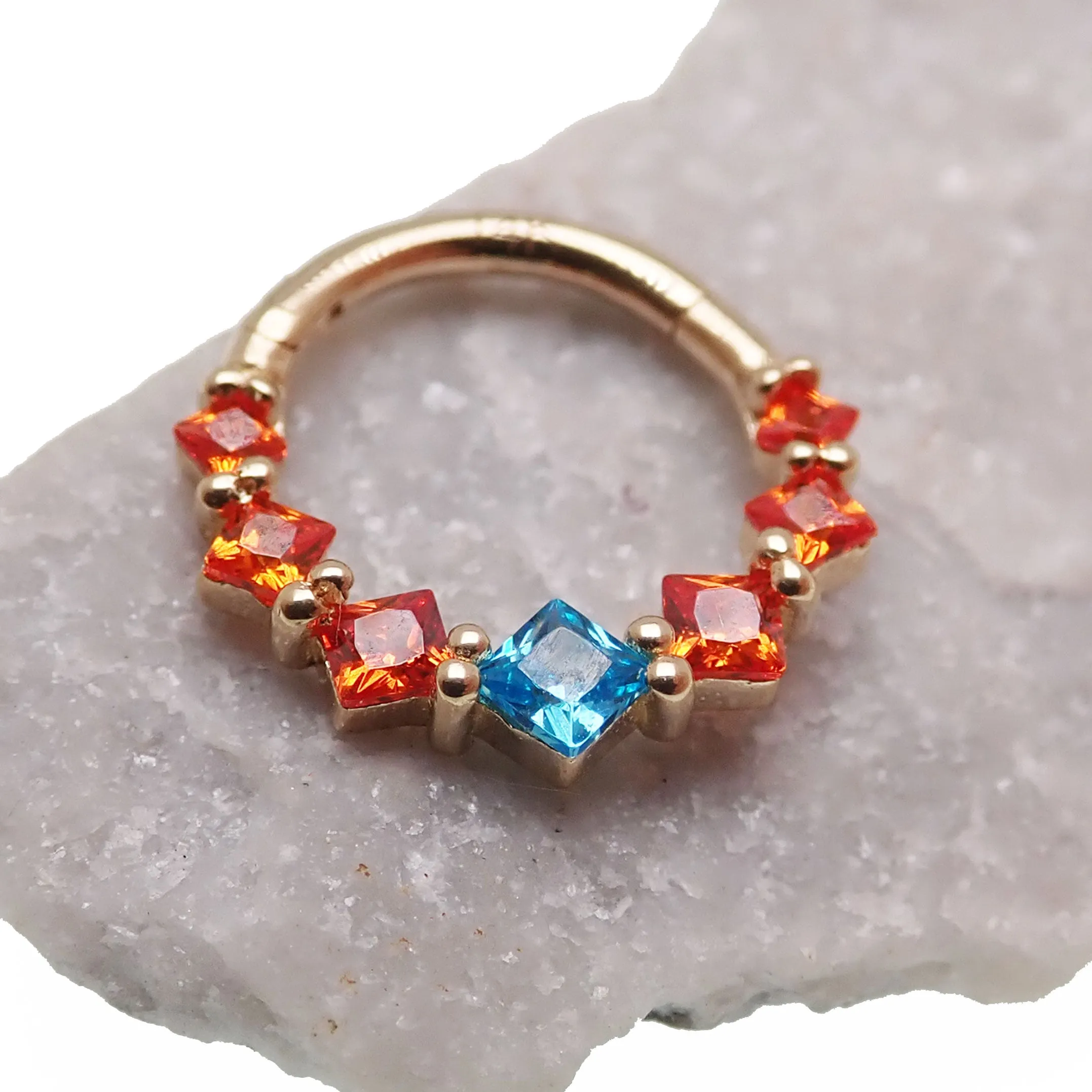 Hinged Clicker with  14k Gold and CZ Stones 16g