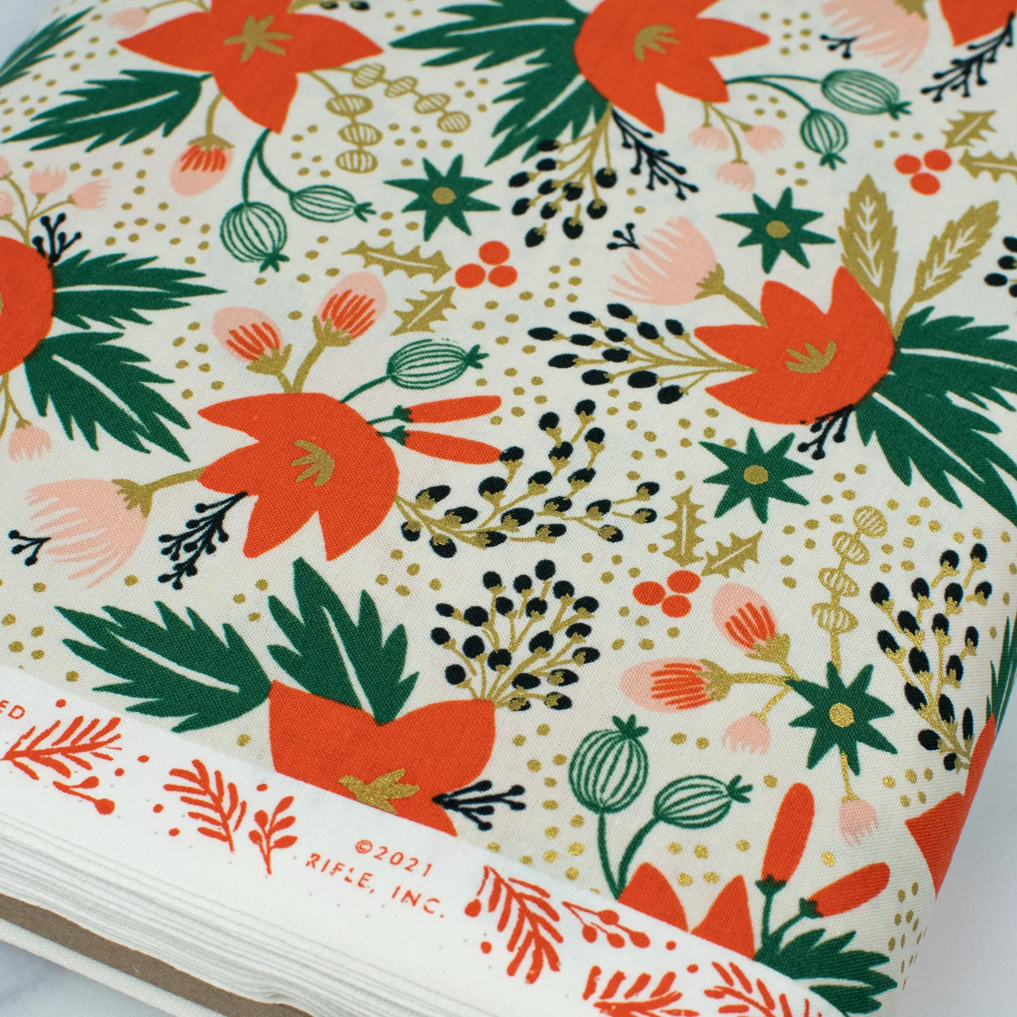 Holiday Classics by Rifle Paper Co. - Poinsettia - Cream Metallic