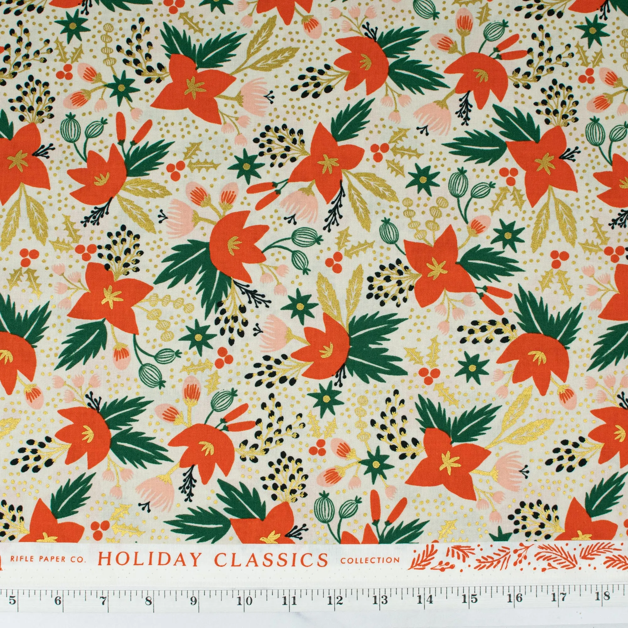 Holiday Classics by Rifle Paper Co. - Poinsettia - Cream Metallic