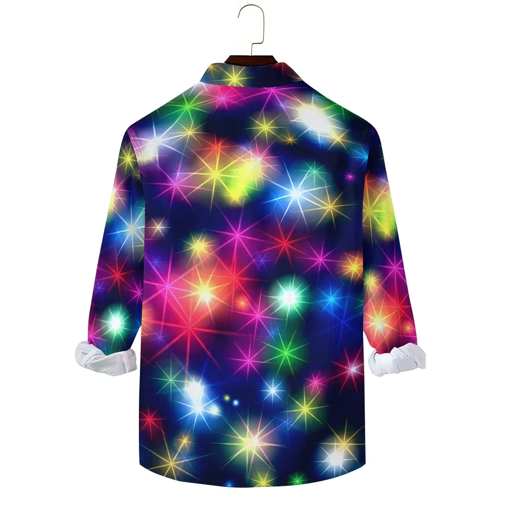 Holiday Party Christmas Flashing Lights 3D Digital Print Long Sleeve Shirt 2408002257