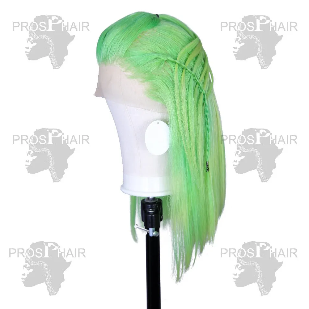 Human Hair Lace Front Wig Lime Green Color Straight Style