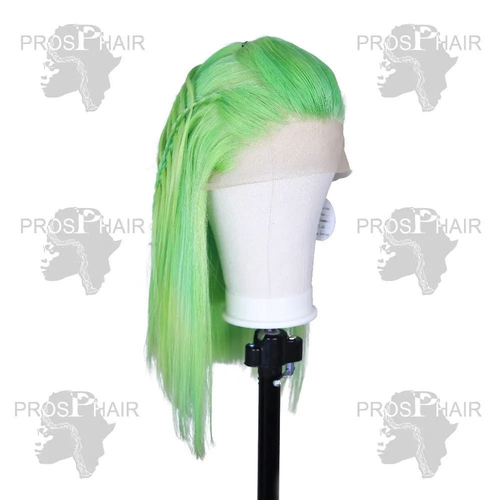 Human Hair Lace Front Wig Lime Green Color Straight Style