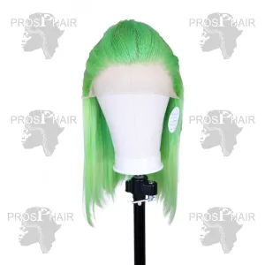 Human Hair Lace Front Wig Lime Green Color Straight Style