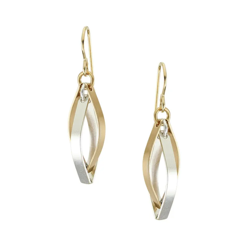 Interlocking Pointed Ribbon Hoops Wire Earrings