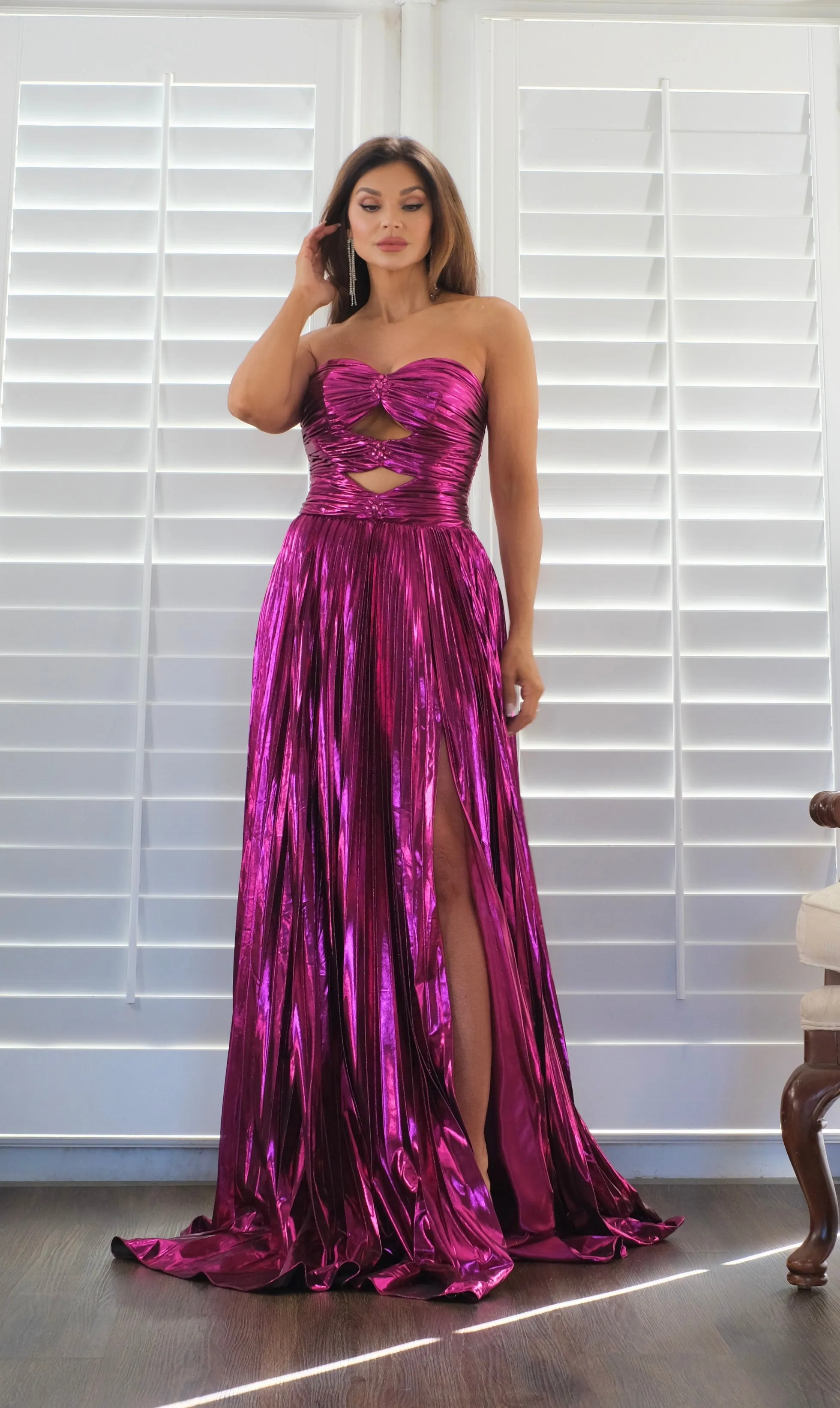Janet magenta metallic formal with slit