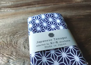 Japanese Printed Tenugui, Asanoha Kon (Hemp Leaf Dark Blue), tnkp0025