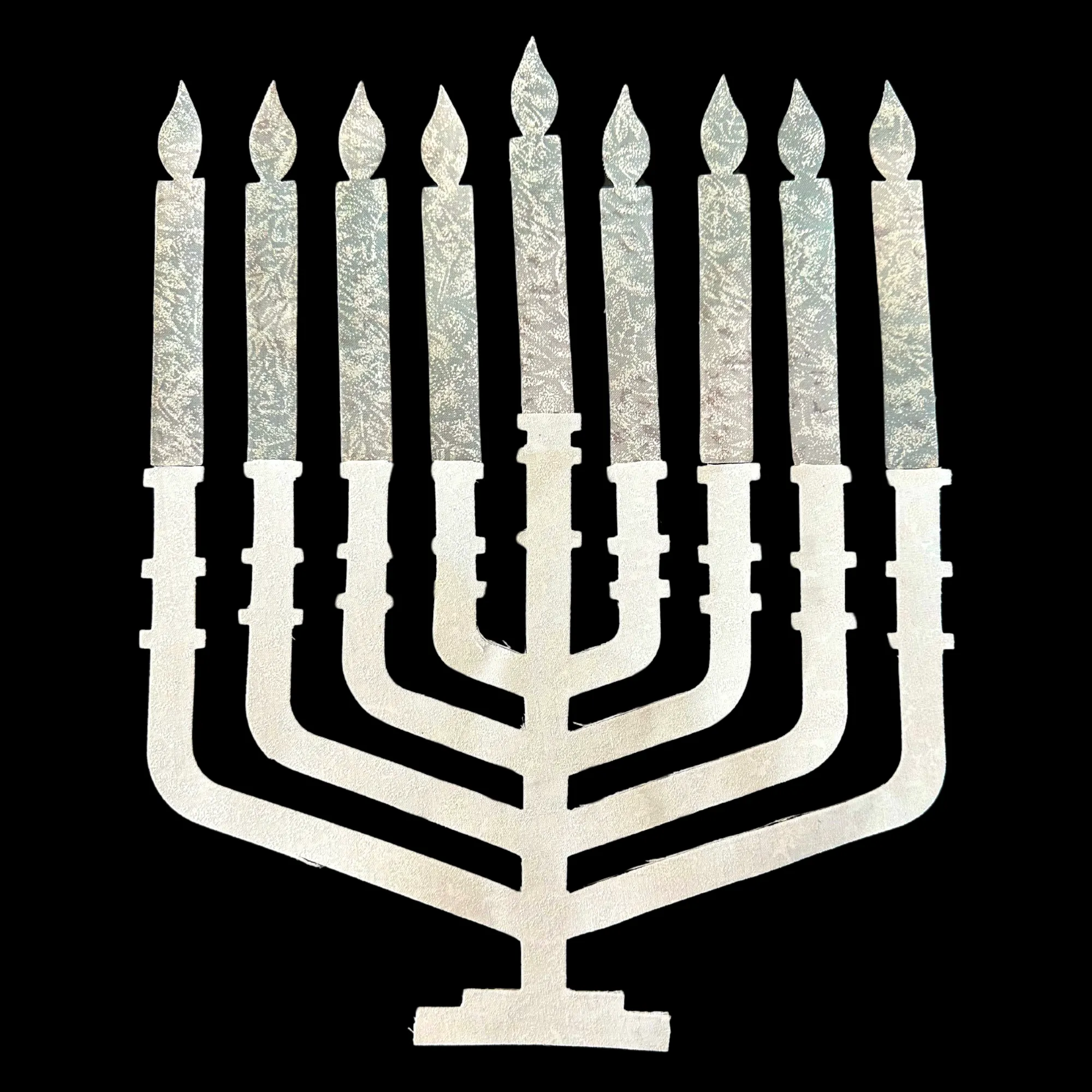 Jewish Fused Applique - White Menorah w/ Silver Candles  #16