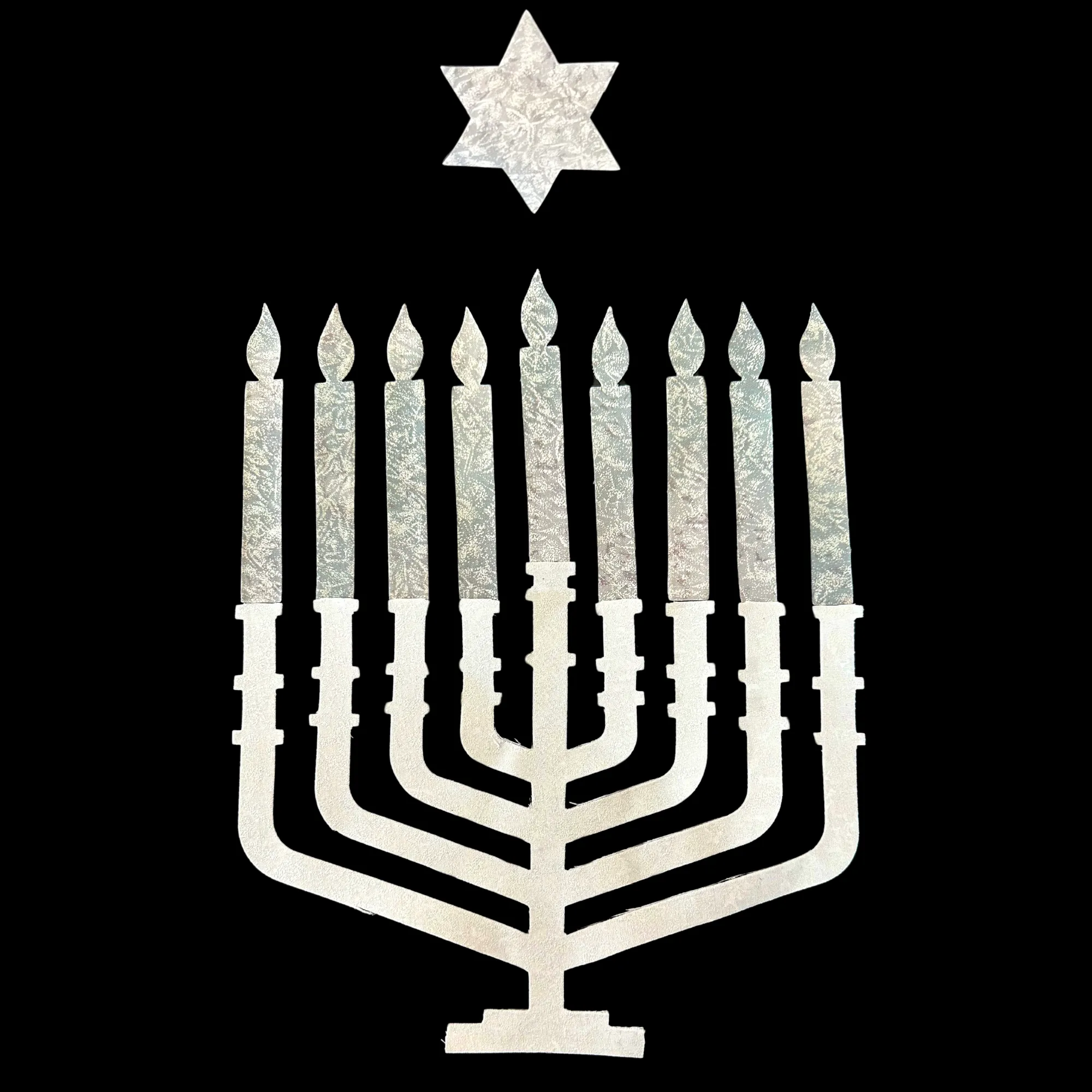 Jewish Fused Applique - White Menorah w/ Silver Candles  #16