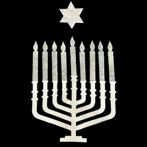 Jewish Fused Applique - White Menorah w/ Silver Candles  #16