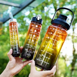 Jezreel Drinking Bottle Set of 3 (2L   900 ml   300 ML), Leak-Proof, BPA-Free, Plastic Water Bottle, Straw with Time Markings, Portable for Camping, Bike, School, Car (Rose Red) TZ-3 Pieces