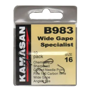Kamasan B983 Eyed Barbed Wide Gape Specialist Hooks