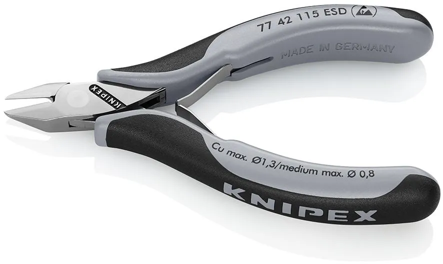 KNIPEX Electronics Diagonal Cutter Pliers Pointed Head without Bevel 115mm Multi Component Grips 77 42 115 ESD