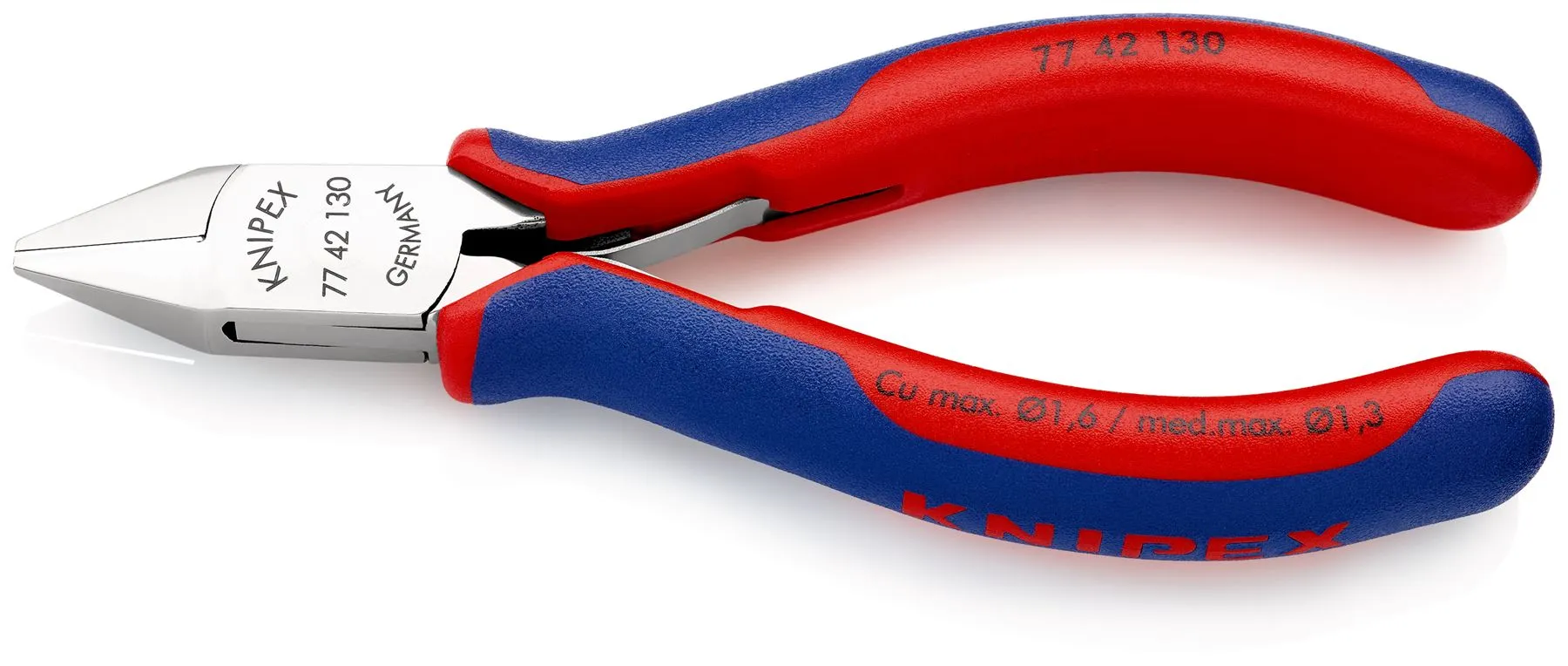 KNIPEX Electronics Diagonal Cutter Pliers Pointed Head without Bevel 130mm Multi Component Grips 77 42 130