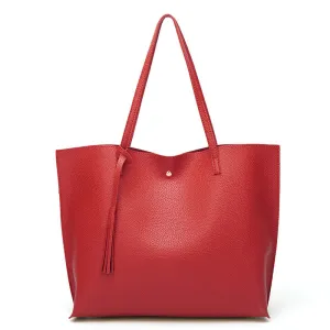 Korean Style Tassels Button PU Leather Shoulder Bags for Women