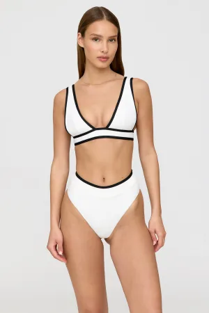 KOS CONTRAST TRIM HIGH WAISTED CHEEKY BIKINI BRIEF - COCONUT MILK AND SHADOW BLACK