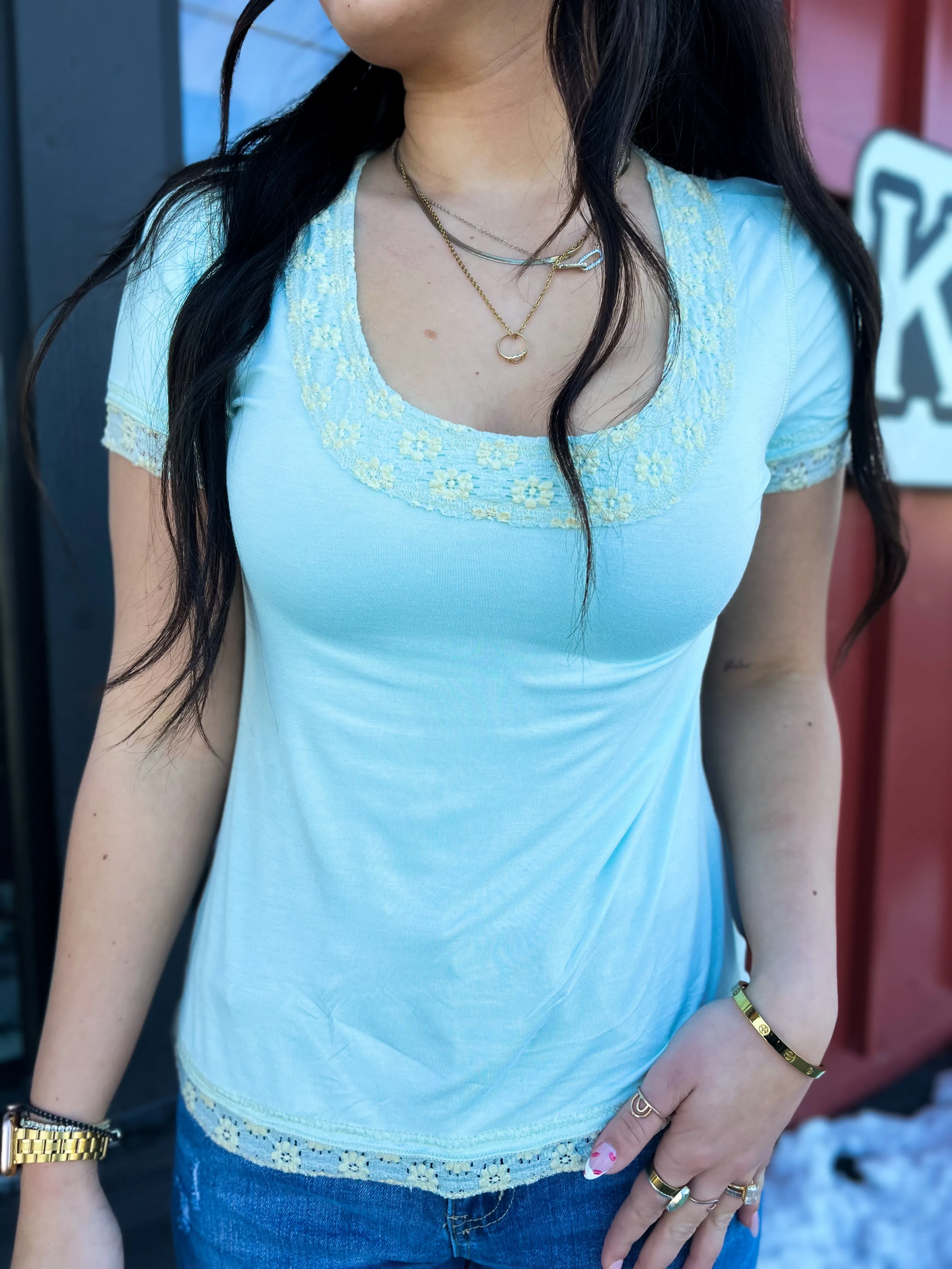 Kylie Merrow Edge Detail Tee- Soda Candy