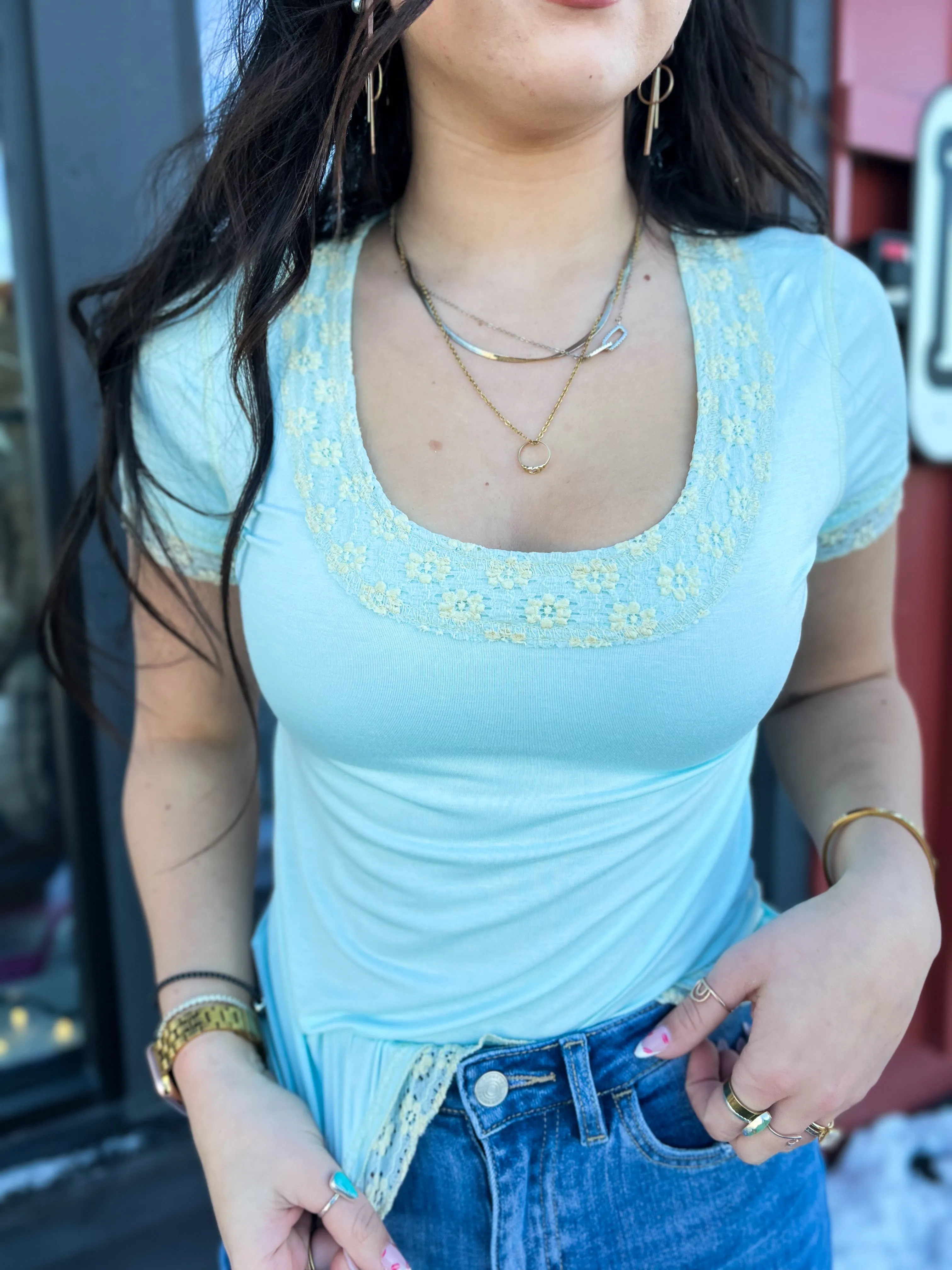 Kylie Merrow Edge Detail Tee- Soda Candy
