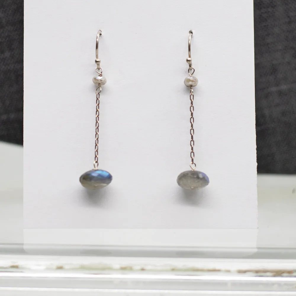 Labradorite Simple Silver Earrings