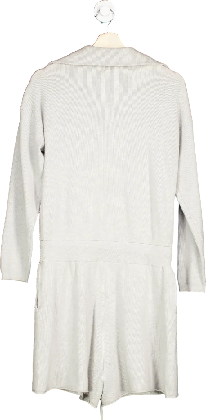 L'Academie Light Grey Ribbed Knit Zip-Up Romper M