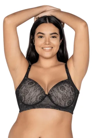 Lace Back Smoothing Underwire Bra - Black