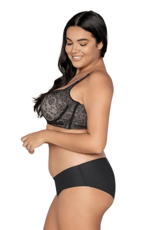 Lace Back Smoothing Underwire Bra - Black