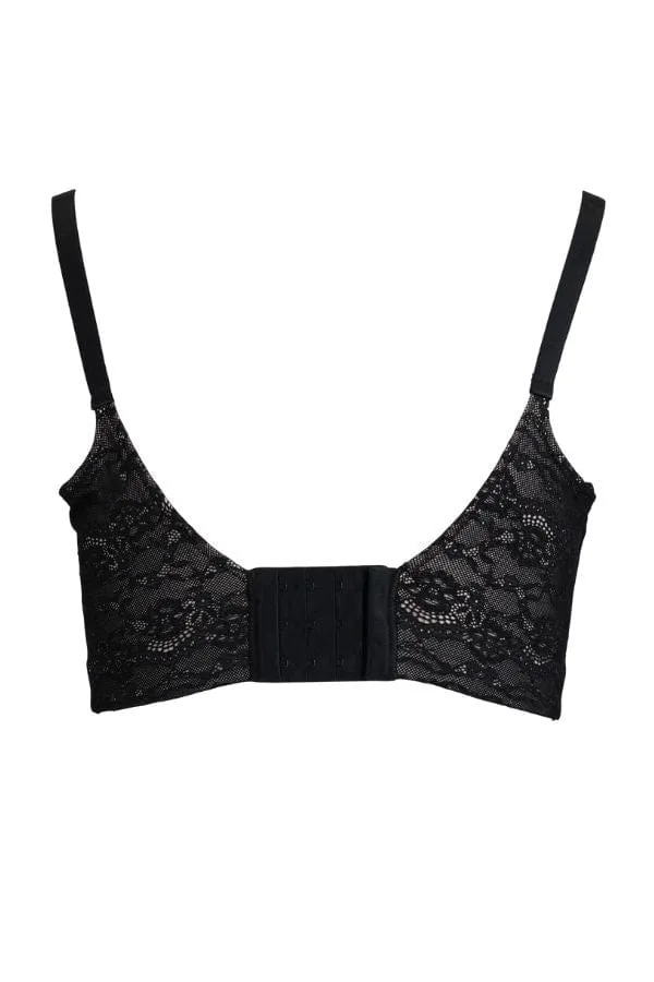 Lace Back Smoothing Underwire Bra - Black
