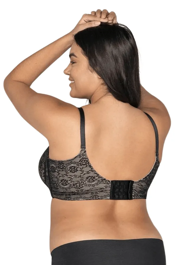 Lace Back Smoothing Underwire Bra - Black