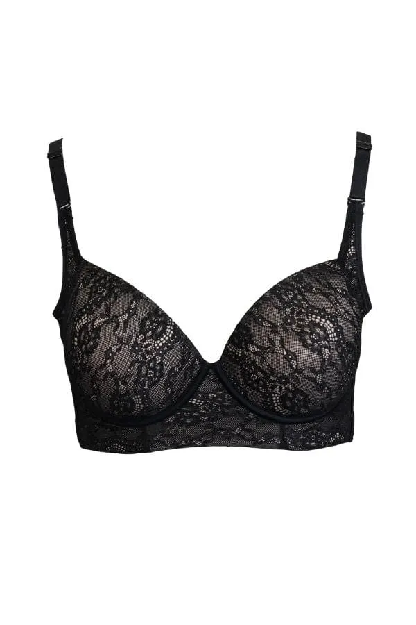 Lace Back Smoothing Underwire Bra - Black
