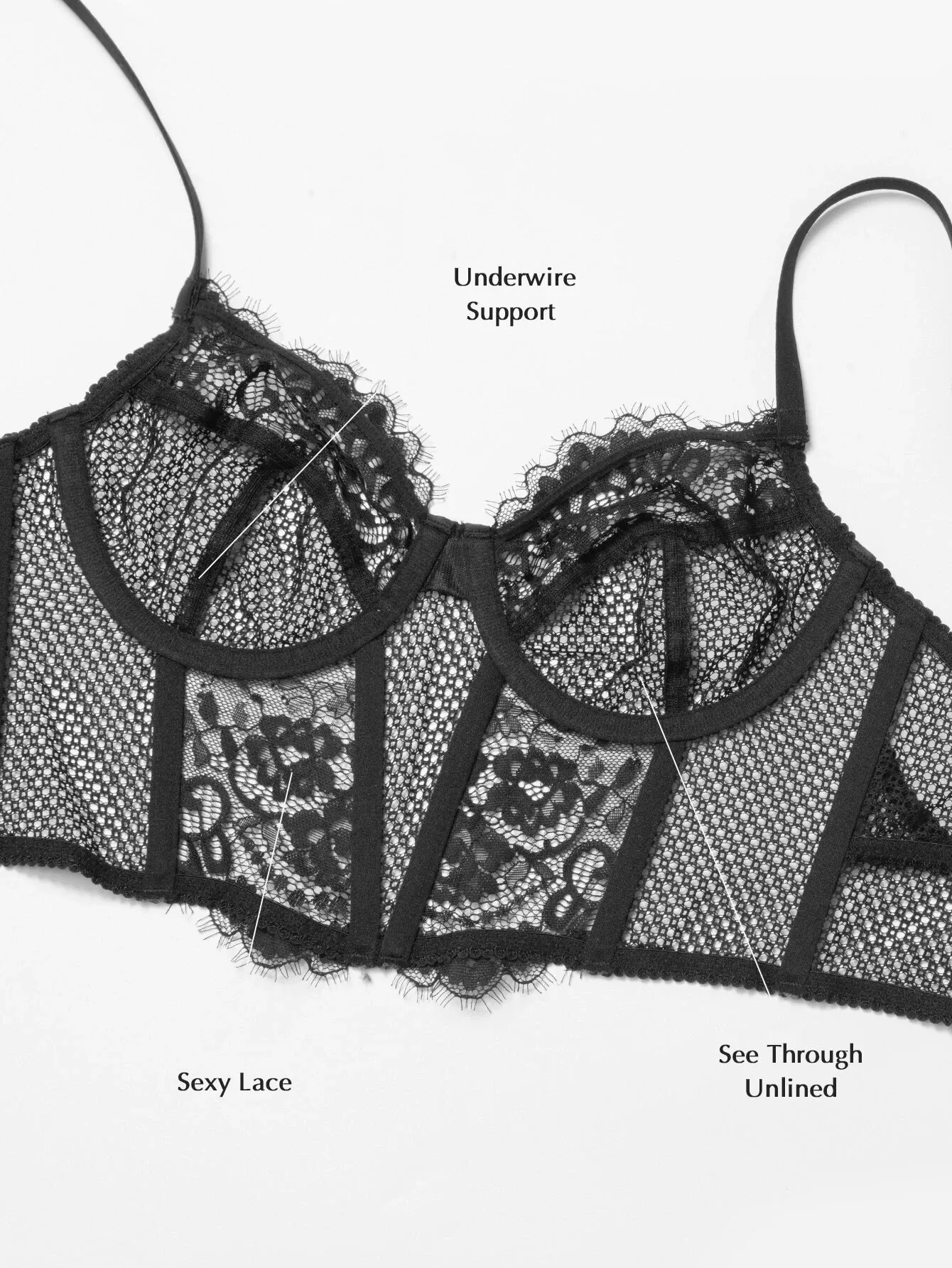 Lace Balconette See Through Underwire Multiway Bralette Black