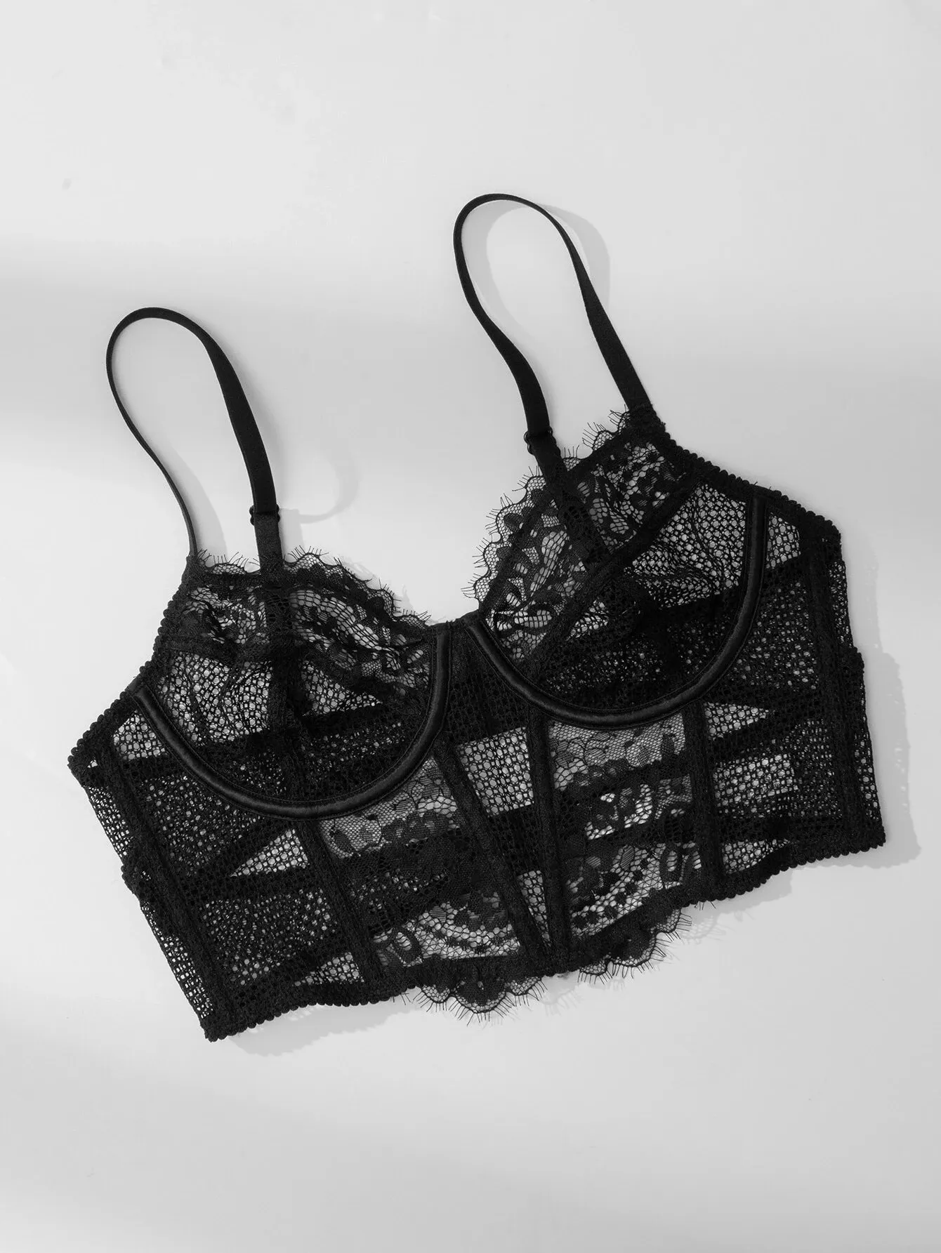 Lace Balconette See Through Underwire Multiway Bralette Black