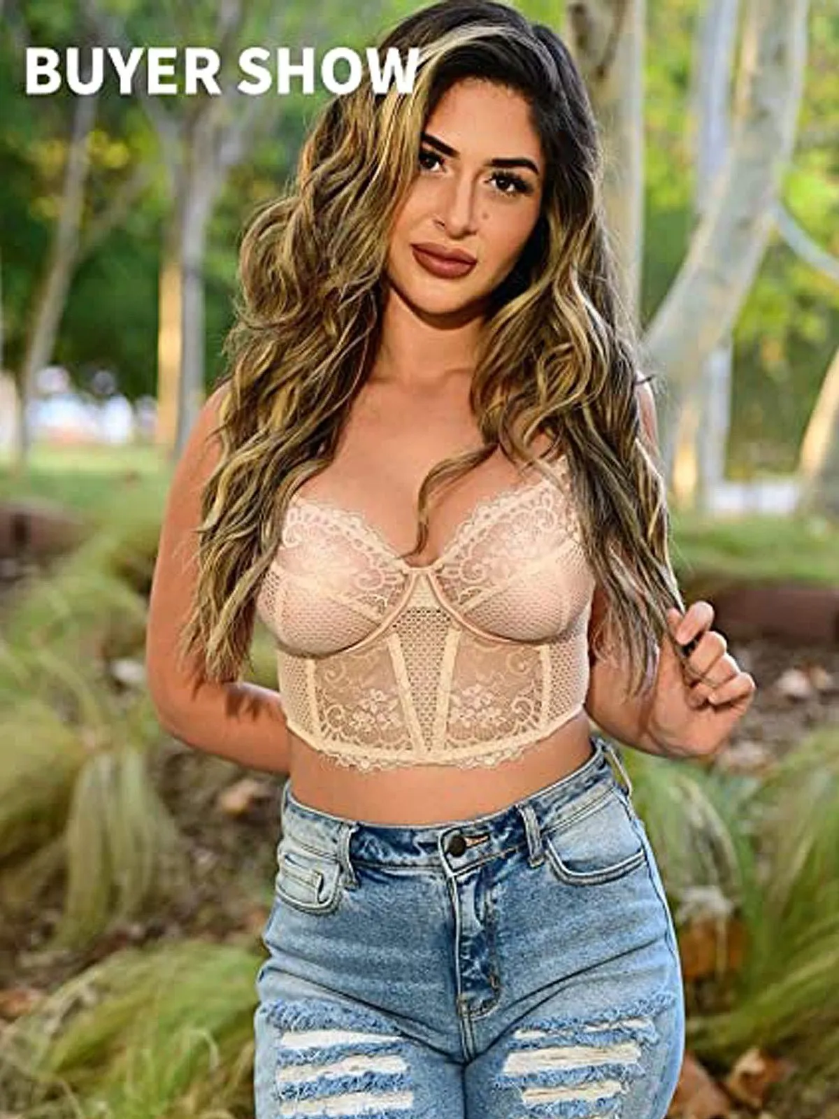 Lace Balconette See Through Underwire Multiway Bralette Nude