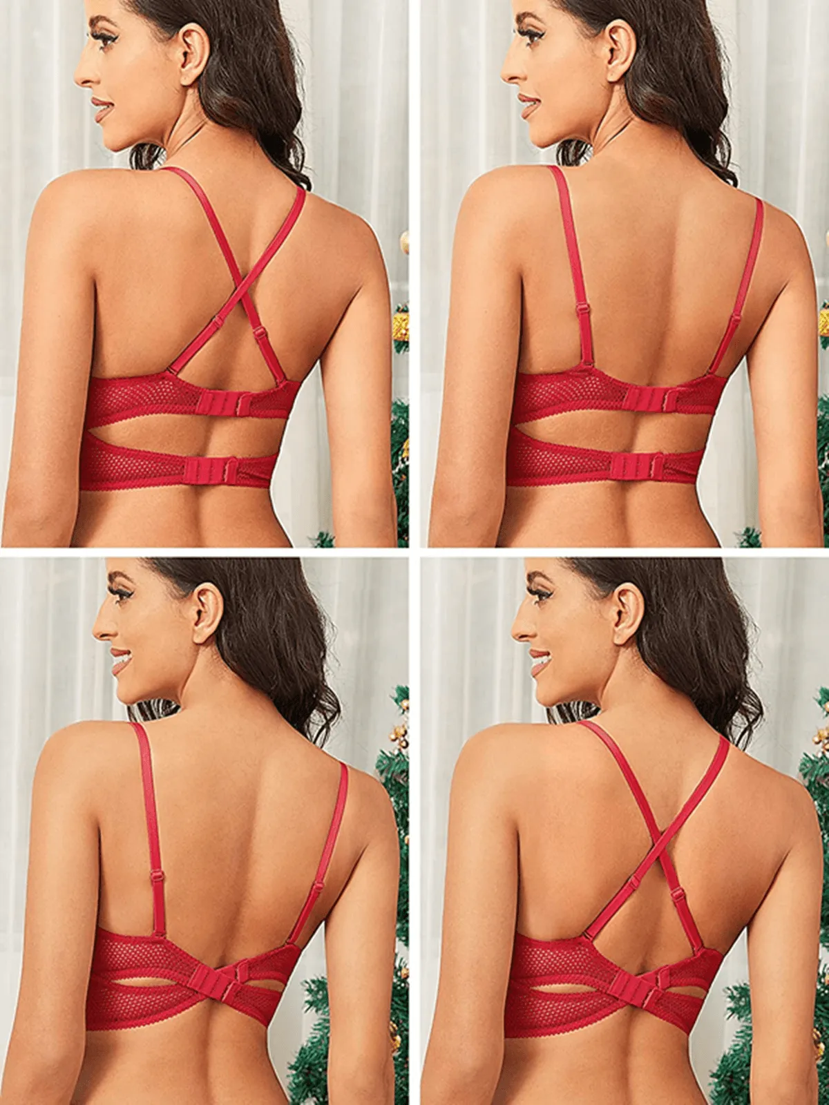 Lace Balconette See Through Underwire Multiway Bralette Red