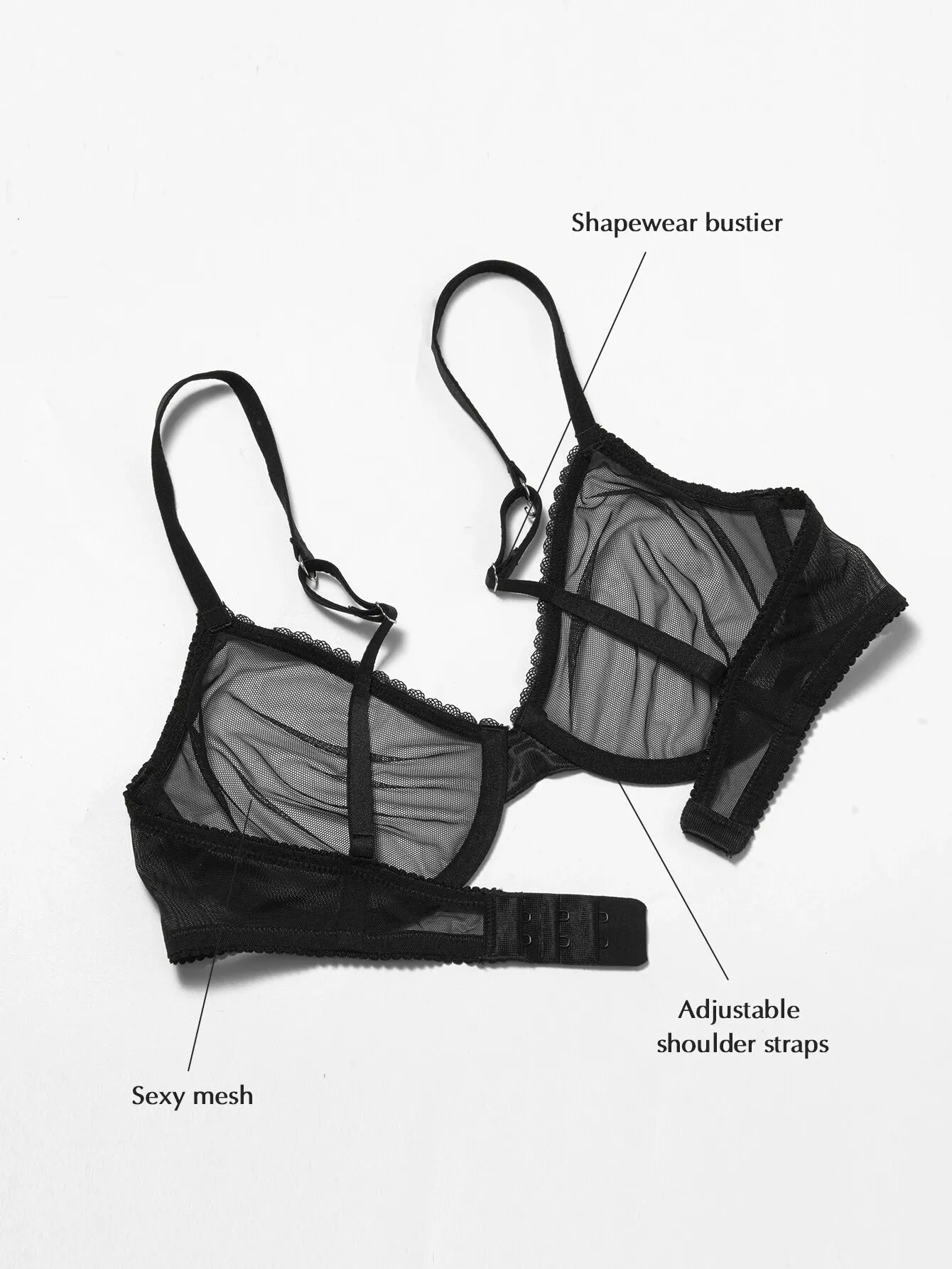 Lace Plus Size Bra Underwire Unlined Brallet Black
