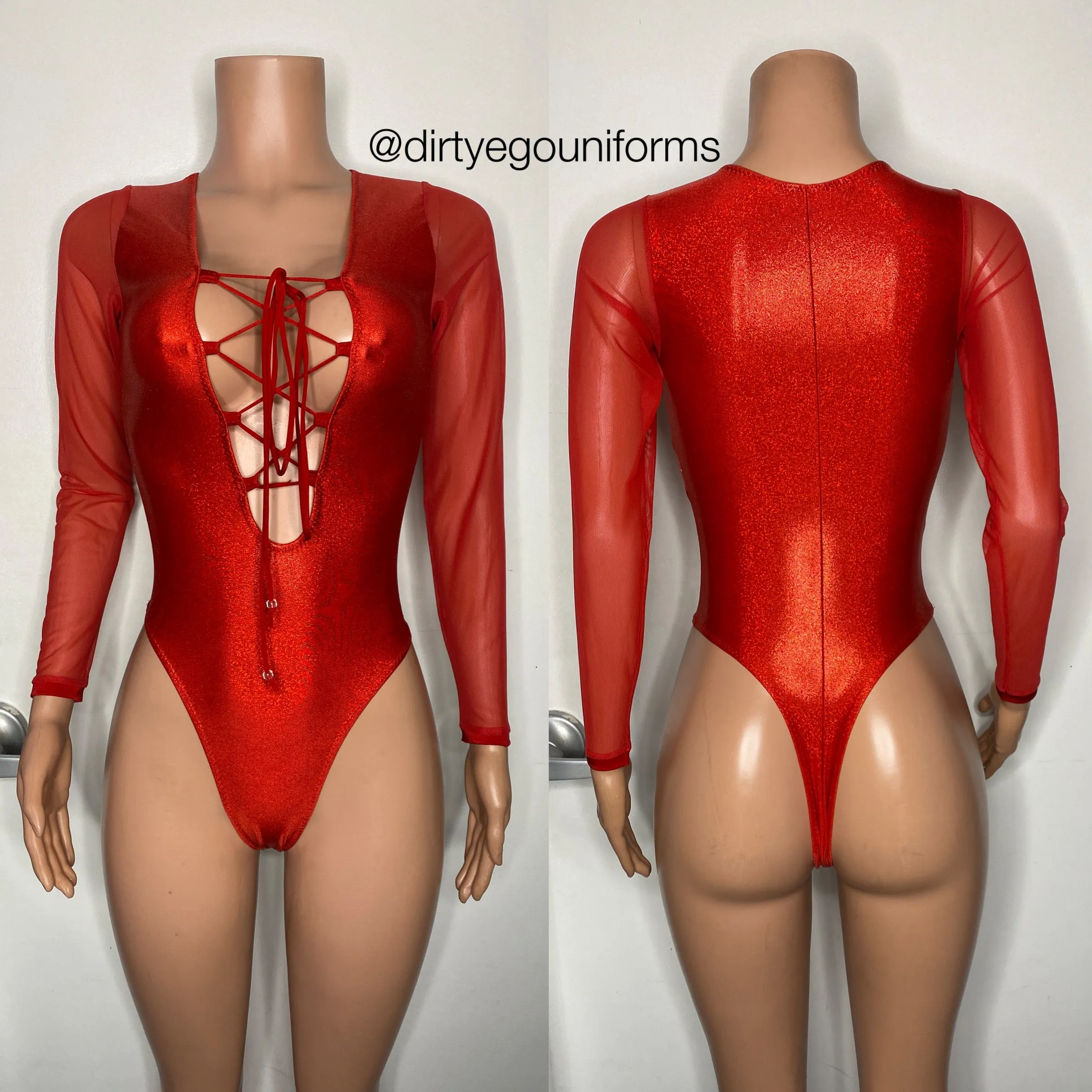 Lace up bodysuit with mesh sleeves