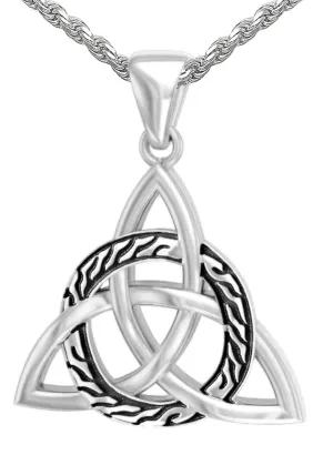 Ladies 1 1/8in 925 Sterling Silver Irish Celtic Triquetra Knot Pendant Necklace