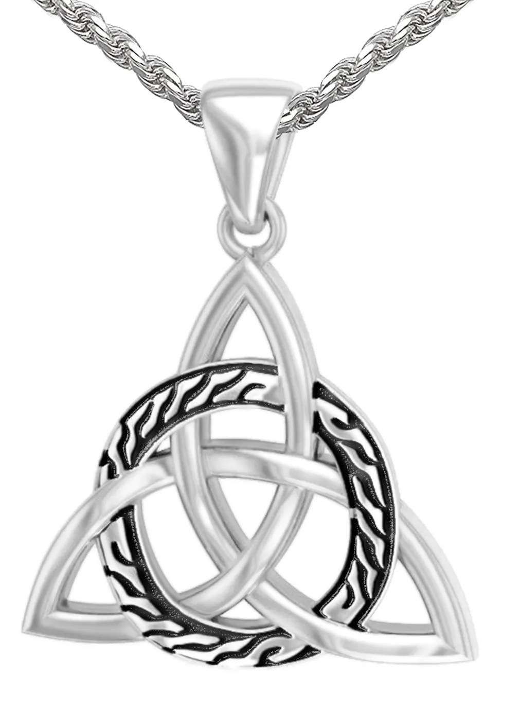 Ladies 1 1/8in 925 Sterling Silver Irish Celtic Triquetra Knot Pendant Necklace