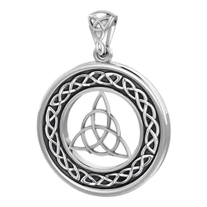 Ladies 925 Sterling Silver Irish Celtic Trinity and Love Knot Pendant Necklace