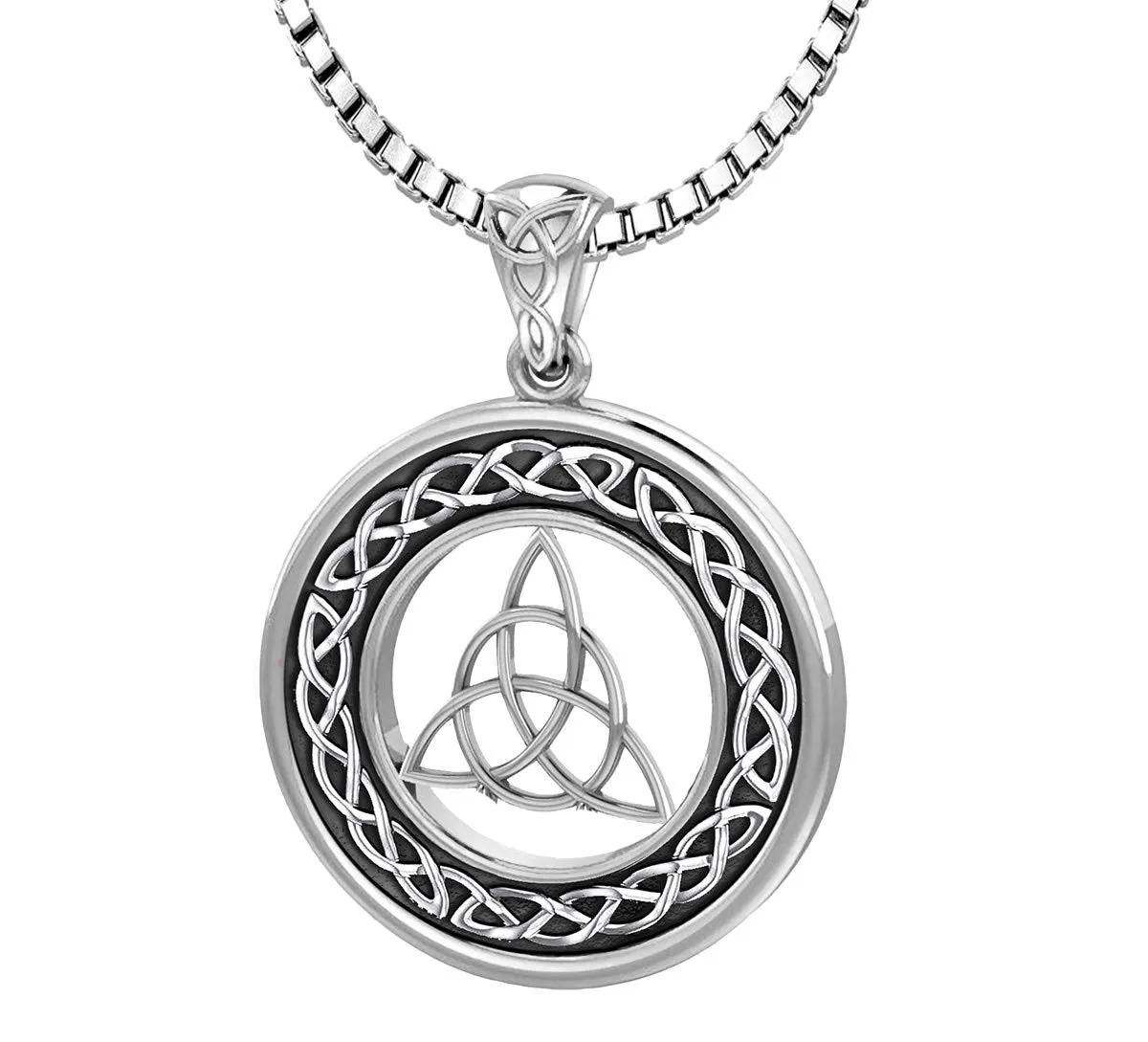 Ladies 925 Sterling Silver Irish Celtic Trinity and Love Knot Pendant Necklace