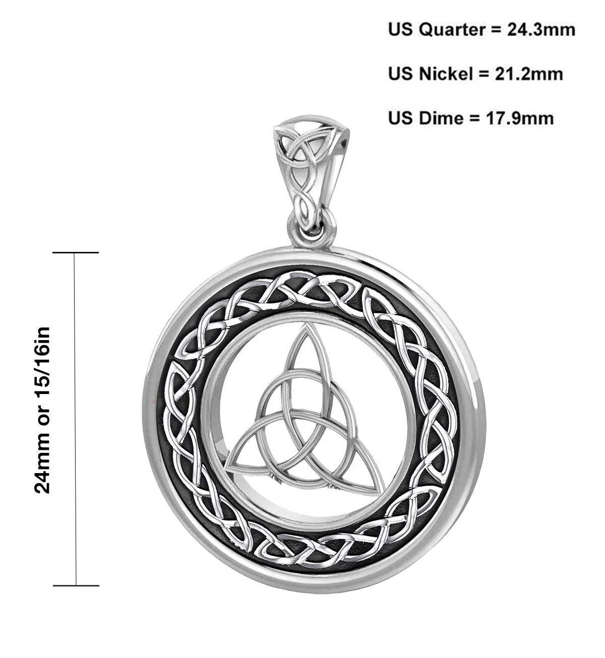 Ladies 925 Sterling Silver Irish Celtic Trinity and Love Knot Pendant Necklace